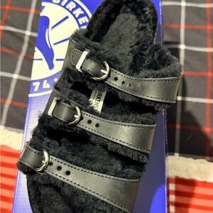 Birkenstock Black Fuzzy Slippers